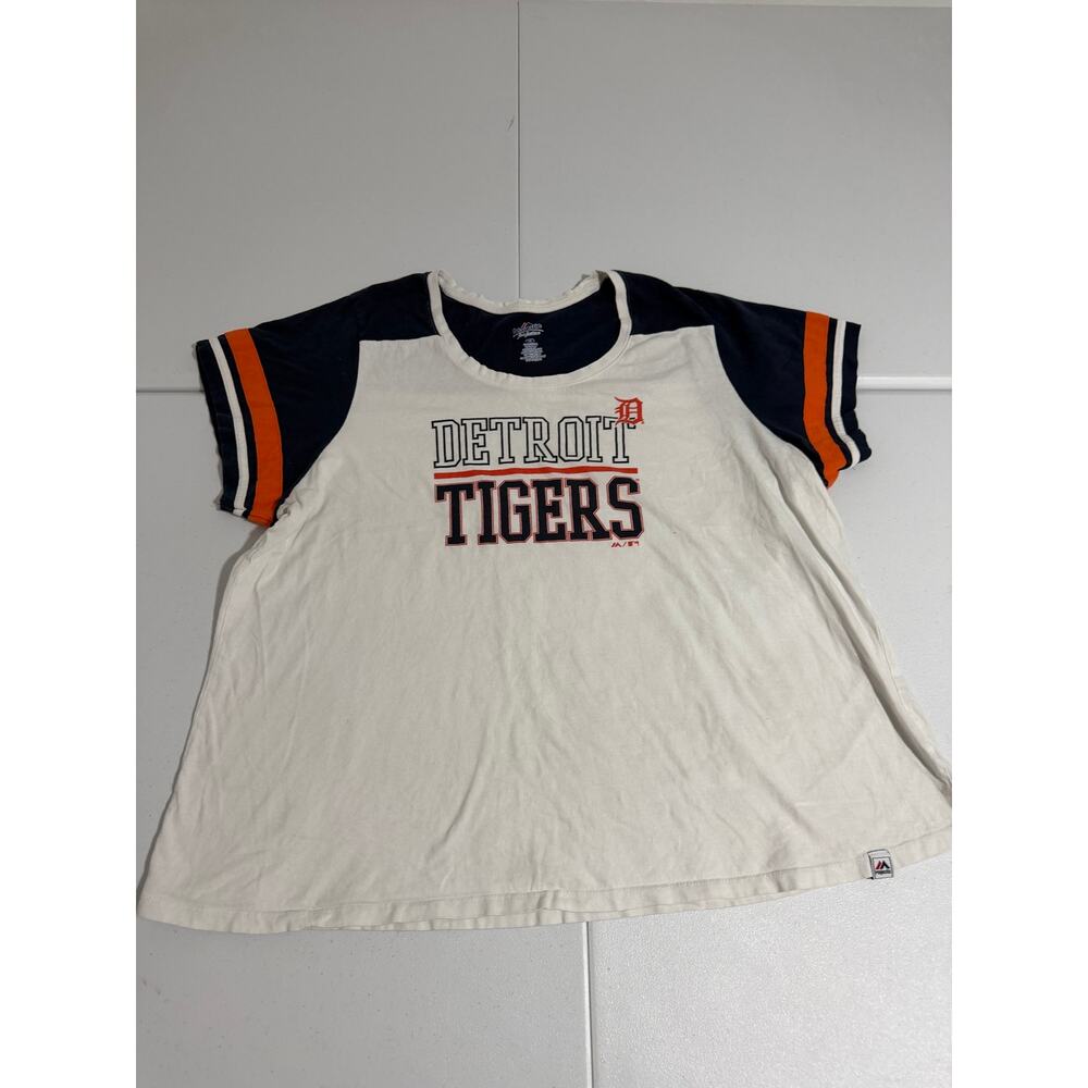 Majestic Detroit Tigers Womens 3X Cream Navy Orange Baseball Tee